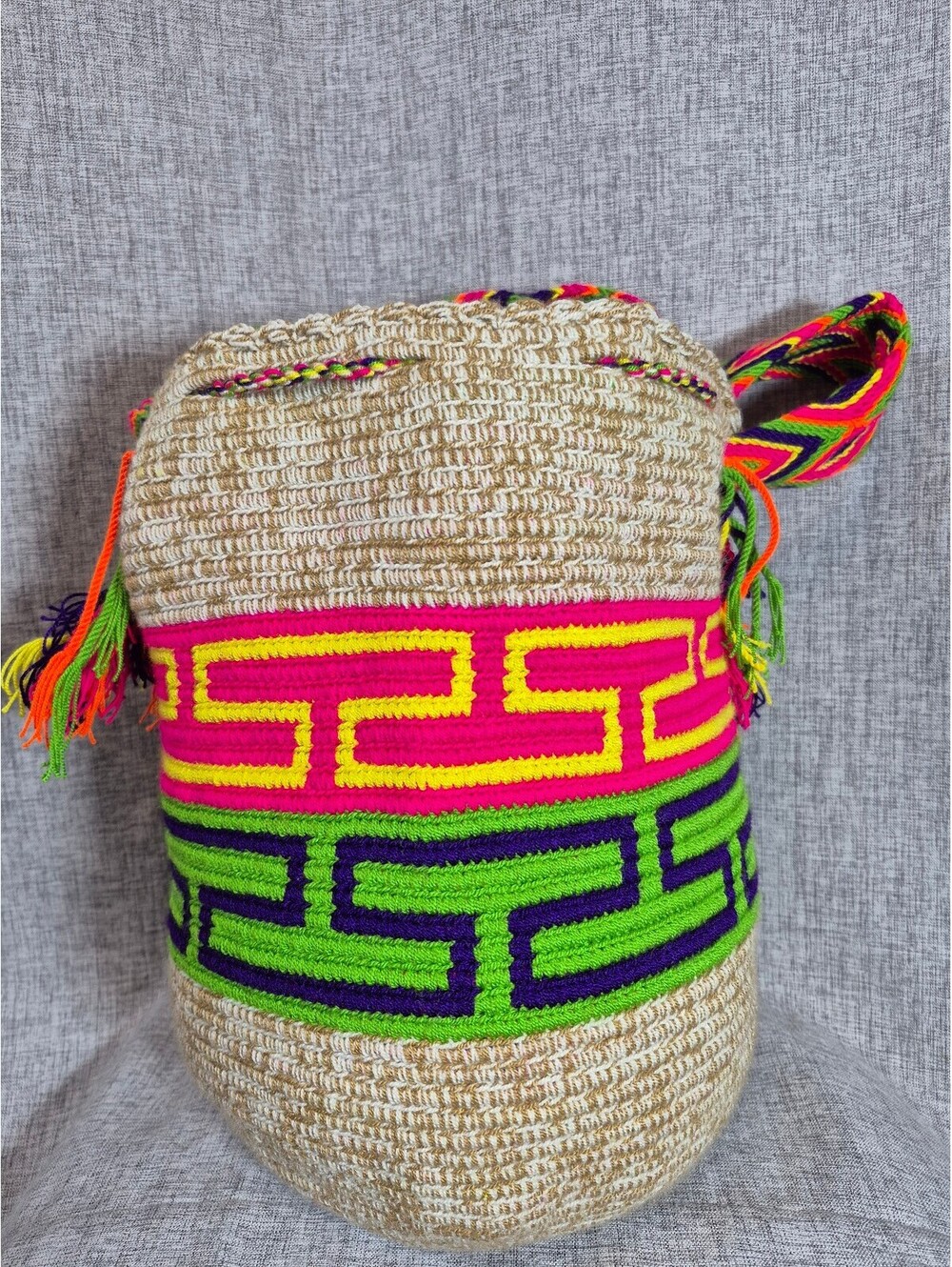 Authentic Wayuu Mochila Bag Handmade Colombian Crochet Boho Bucket Crossbody - Picture 4 of 7